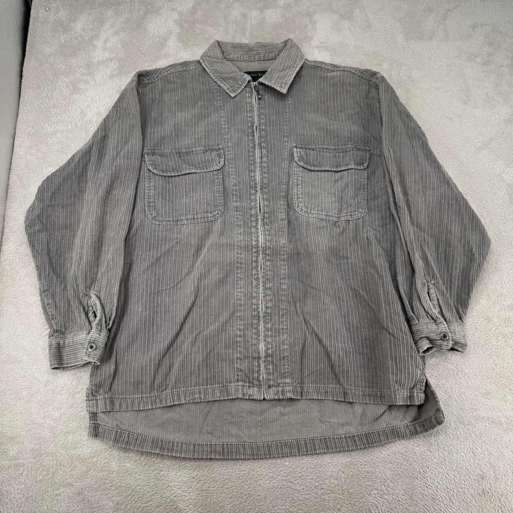 Vintage Anchor Blue Mens XL Gray Corduroy‎ Full Zip Long Sleeve Shirt Preowned